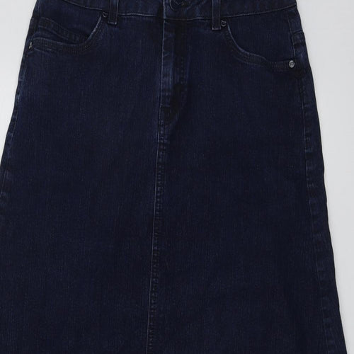 Per Una Womens Blue Cotton A-Line Skirt Size 10 Button