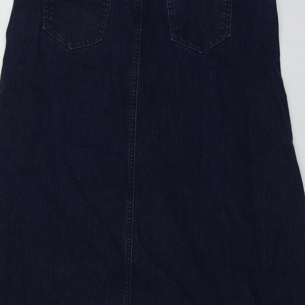 Per Una Womens Blue Cotton A-Line Skirt Size 10 Button
