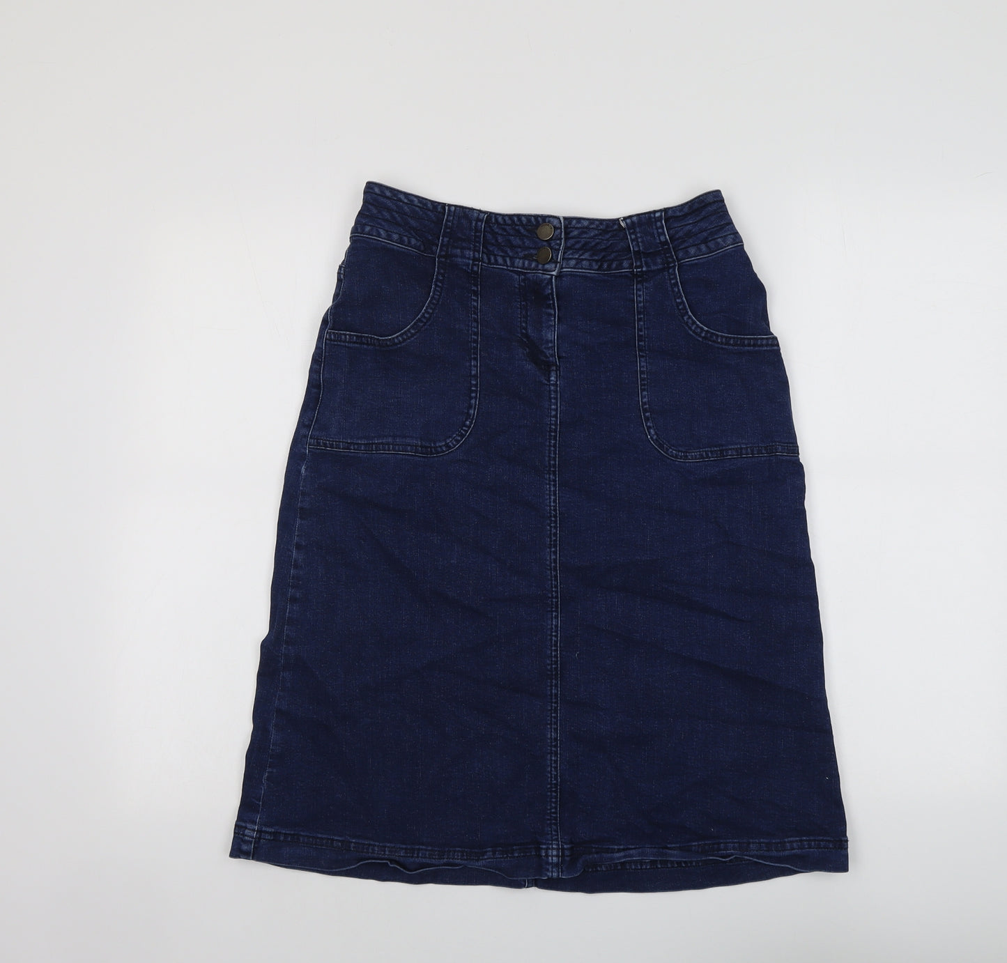 Blue 73 Womens Blue Cotton A-Line Skirt Size 10 Button