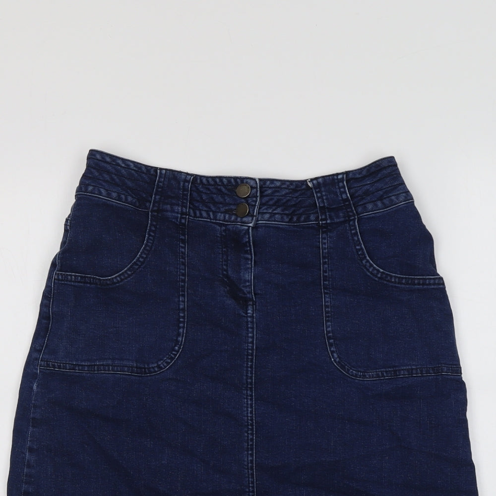 Blue 73 Womens Blue Cotton A-Line Skirt Size 10 Button