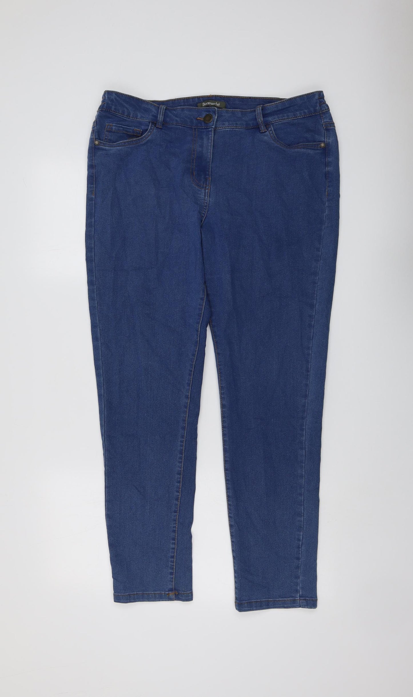 Bonmarché Womens Blue Cotton Skinny Jeans Size 16 L29 in Regular Button