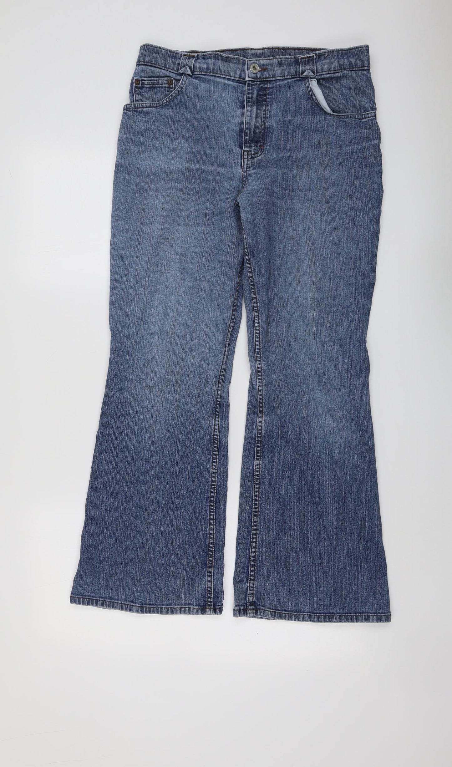 Marks and Spencer Womens Blue Cotton Bootcut Jeans Size 12 L27 in Regular Button