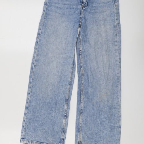 H&M Girls Blue Cotton Wide-Leg Jeans Size 8-9 Years Regular Button