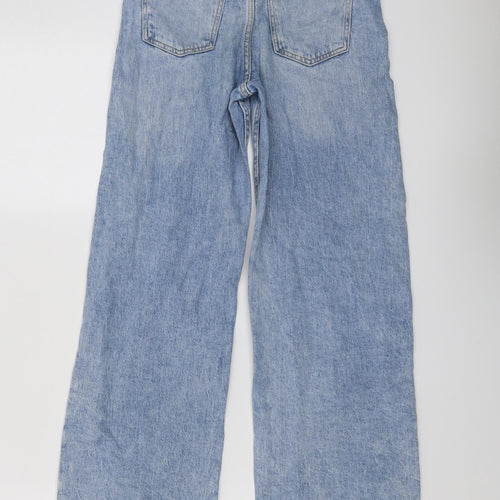 H&M Girls Blue Cotton Wide-Leg Jeans Size 8-9 Years Regular Button