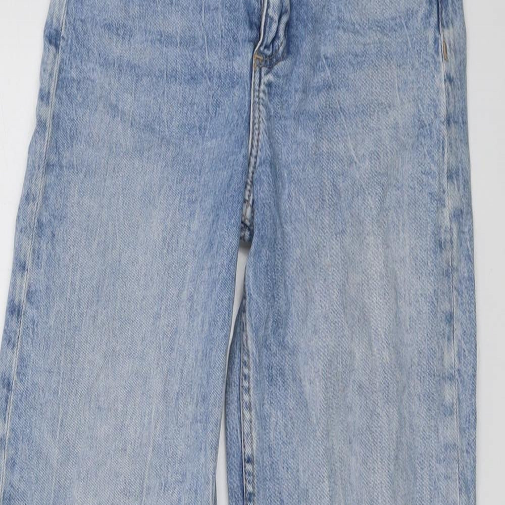 H&M Girls Blue Cotton Wide-Leg Jeans Size 8-9 Years Regular Button