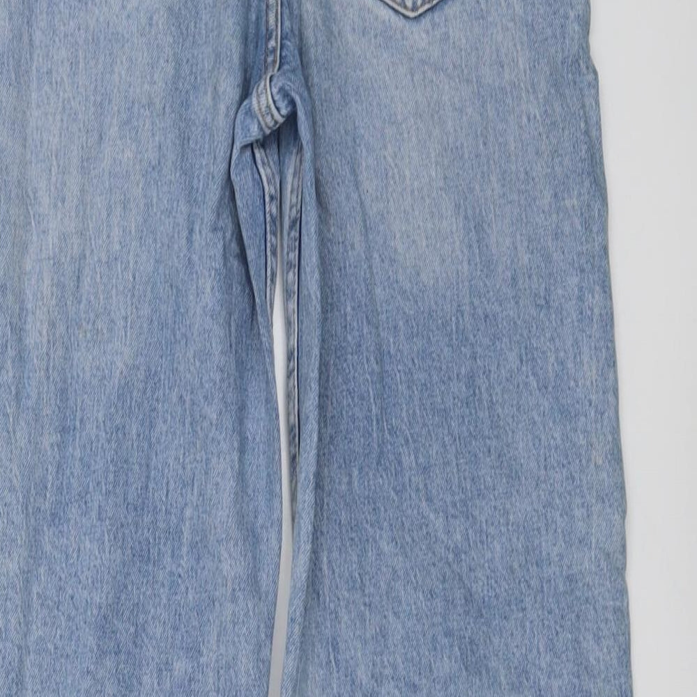 H&M Girls Blue Cotton Wide-Leg Jeans Size 8-9 Years Regular Button