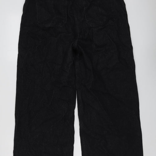 NEXT Womens Black Cotton Wide-Leg Jeans Size 14 L26 in Regular Button