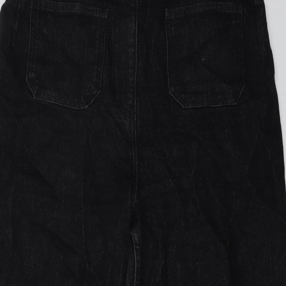 NEXT Womens Black Cotton Wide-Leg Jeans Size 14 L26 in Regular Button