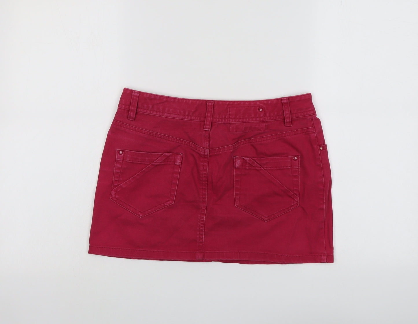 H&M Womens Pink Cotton Mini Skirt Size 10 Button