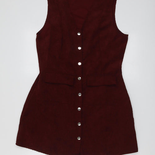 Missguided Womens Red Polyester Shift Size 14 V-Neck Snap
