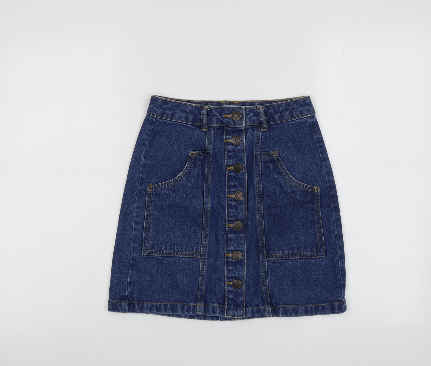 Stradivarius Womens Blue Cotton A-Line Skirt Size 4 Button