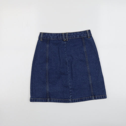 Stradivarius Womens Blue Cotton A-Line Skirt Size 4 Button