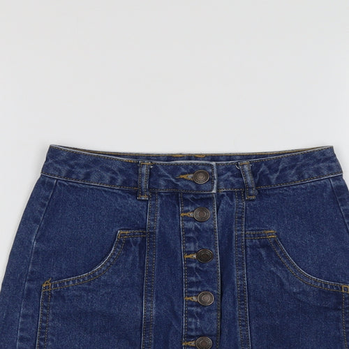 Stradivarius Womens Blue Cotton A-Line Skirt Size 4 Button