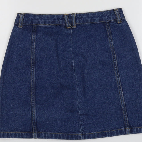 Stradivarius Womens Blue Cotton A-Line Skirt Size 4 Button