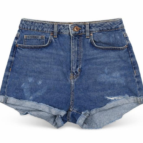FOREVER 21 Womens Blue Cotton Cut-Off Shorts Size 27 in L3 in Regular Button - Distressed