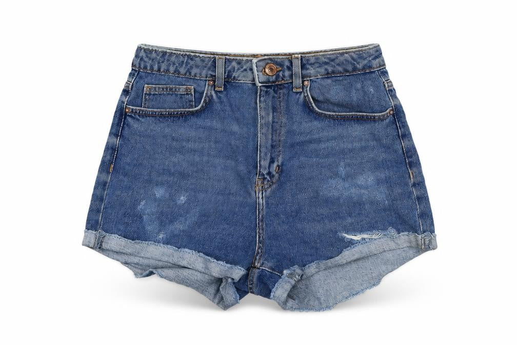 FOREVER 21 Womens Blue Cotton Cut-Off Shorts Size 27 in L3 in Regular Button - Distressed