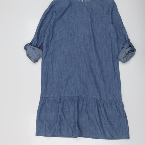 Maison de Nimes Womens Blue Cotton A-Line Size 10 Boat Neck Button