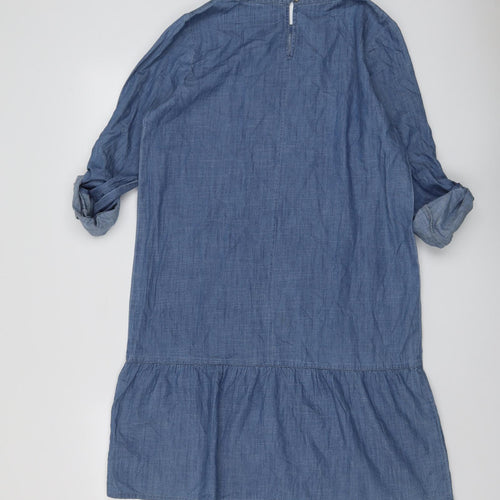 Maison de Nimes Womens Blue Cotton A-Line Size 10 Boat Neck Button