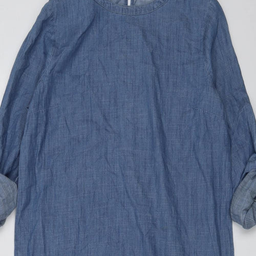 Maison de Nimes Womens Blue Cotton A-Line Size 10 Boat Neck Button