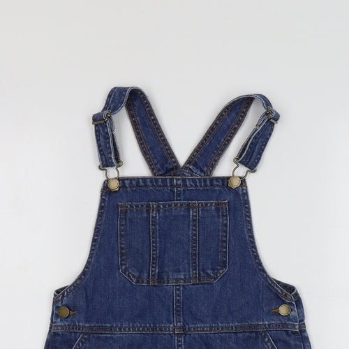 NEXT Girls Blue Cotton Pinafore/Dungaree Dress Size 8 Years Square Neck Buckle