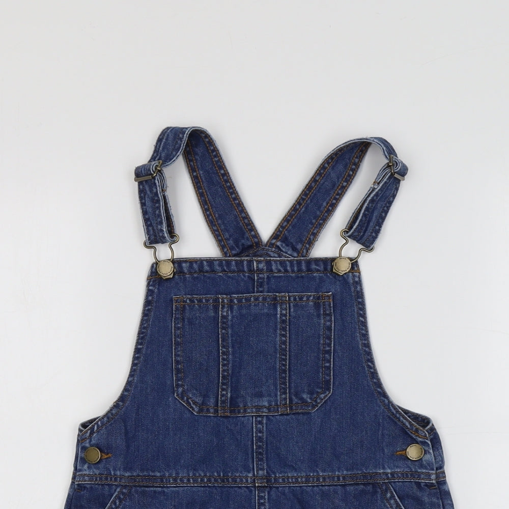 NEXT Girls Blue Cotton Pinafore/Dungaree Dress Size 8 Years Square Neck Buckle