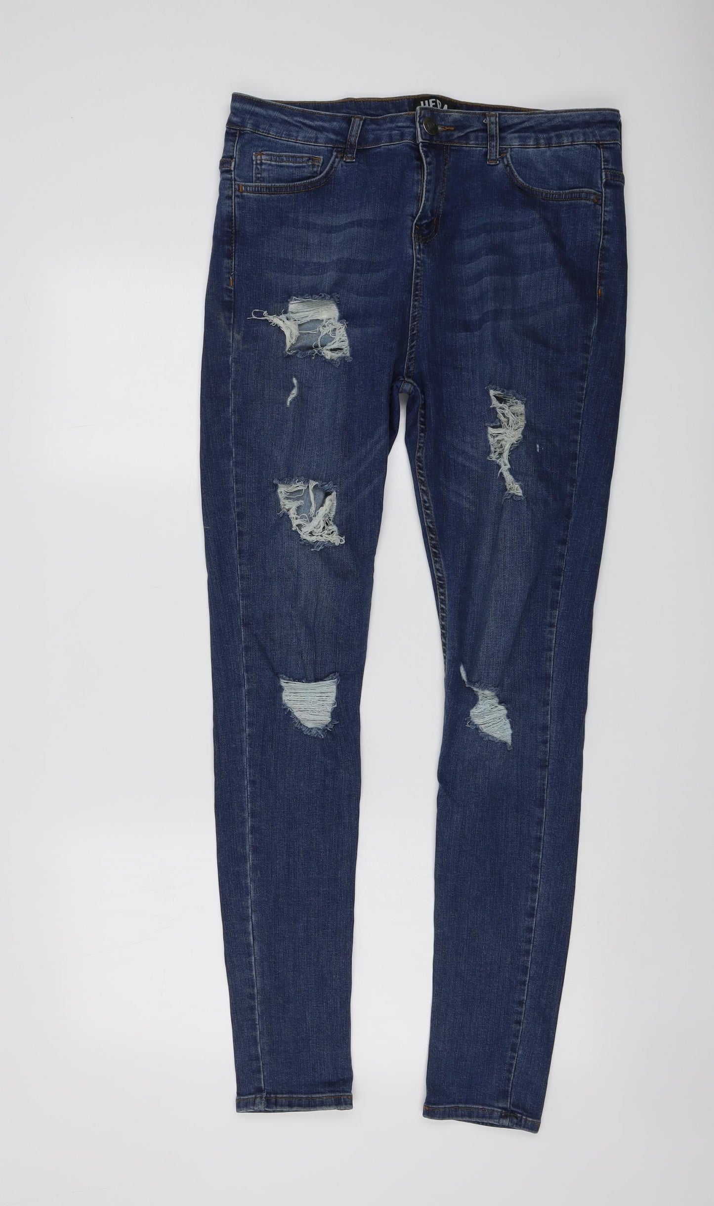 Hera Mens Blue Cotton Skinny Jeans Size 34 in L31 in Regular Button