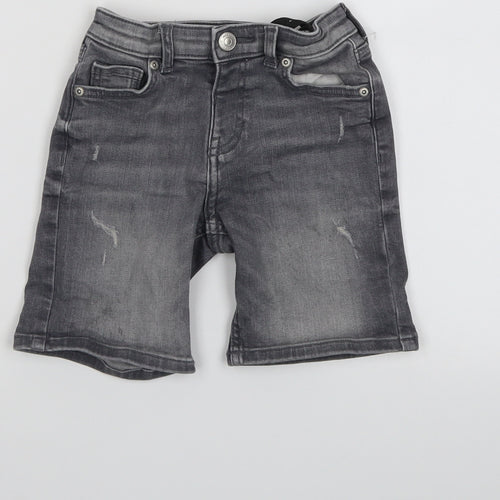 River Island Boys Grey Cotton Chino Shorts Size 3-4 Years Regular Snap - Distressed