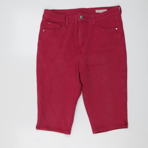 Marks and Spencer Womens Pink Cotton Skimmer Shorts Size 14 L14 in Regular Button