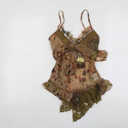 Chilli Pepper Womens Brown Floral Polyester Camisole Tank Size 8 V-Neck