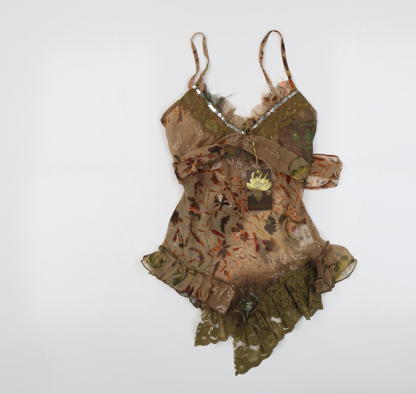 Chilli Pepper Womens Brown Floral Polyester Camisole Tank Size 8 V-Neck