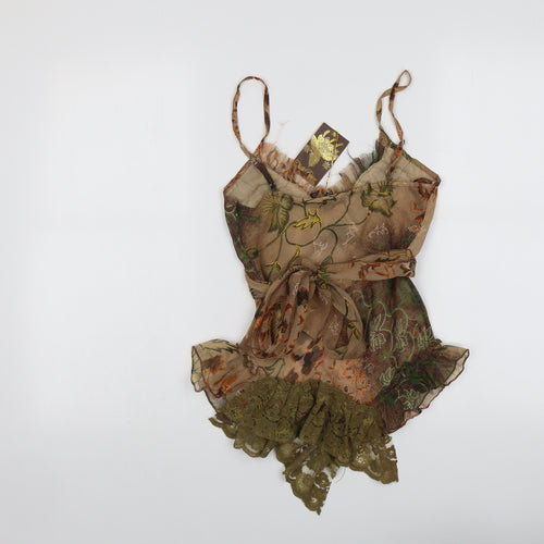 Chilli Pepper Womens Brown Floral Polyester Camisole Tank Size 8 V-Neck