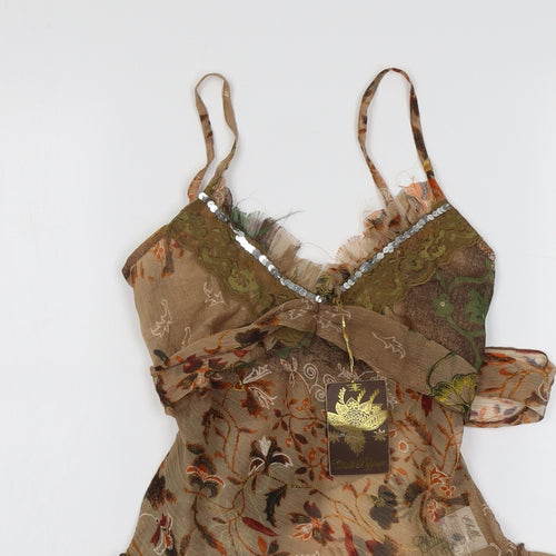 Chilli Pepper Womens Brown Floral Polyester Camisole Tank Size 8 V-Neck