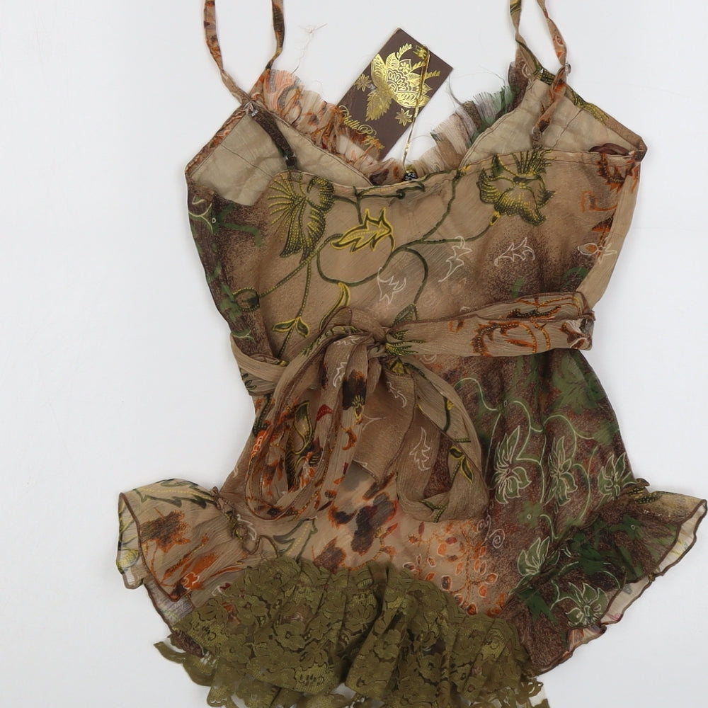 Chilli Pepper Womens Brown Floral Polyester Camisole Tank Size 8 V-Neck