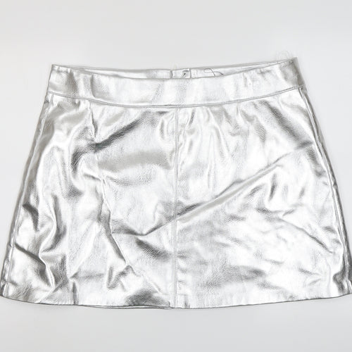 Marks and Spencer Womens Silver Polyester A-Line Skirt Size 20 Zip