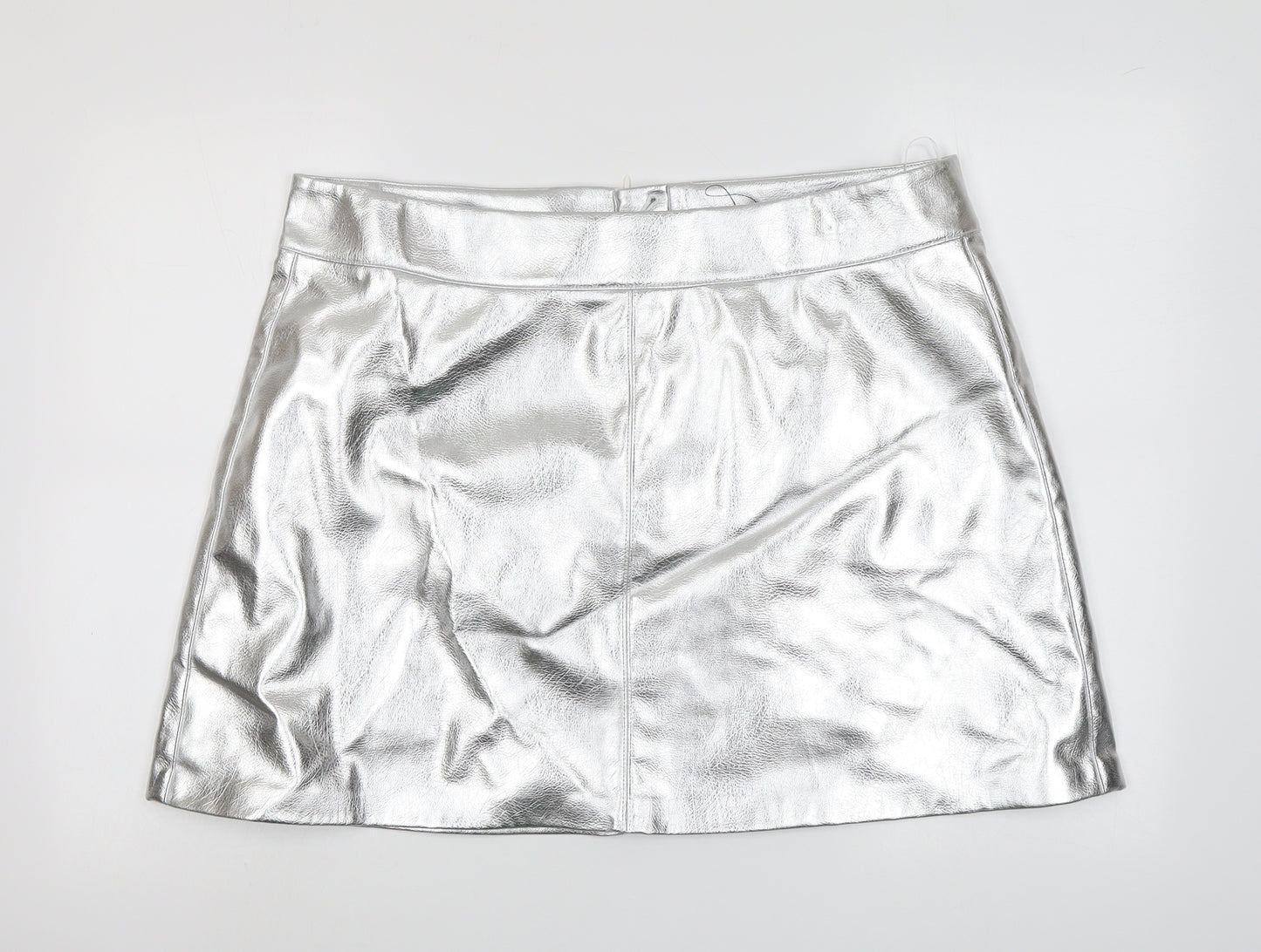 Marks and Spencer Womens Silver Polyester A-Line Skirt Size 20 Zip