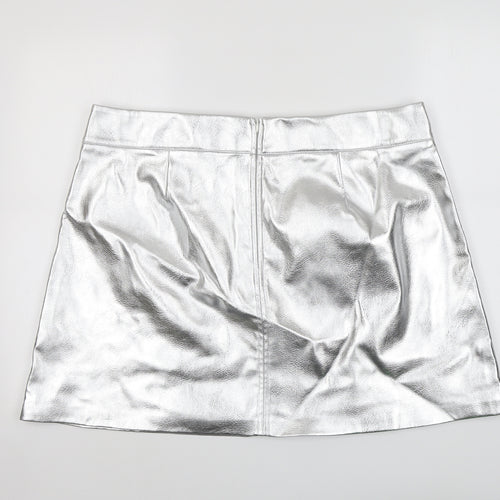 Marks and Spencer Womens Silver Polyester A-Line Skirt Size 20 Zip