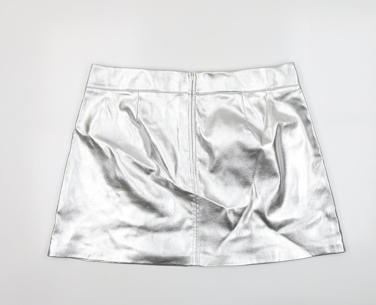 Marks and Spencer Womens Silver Polyester A-Line Skirt Size 20 Zip