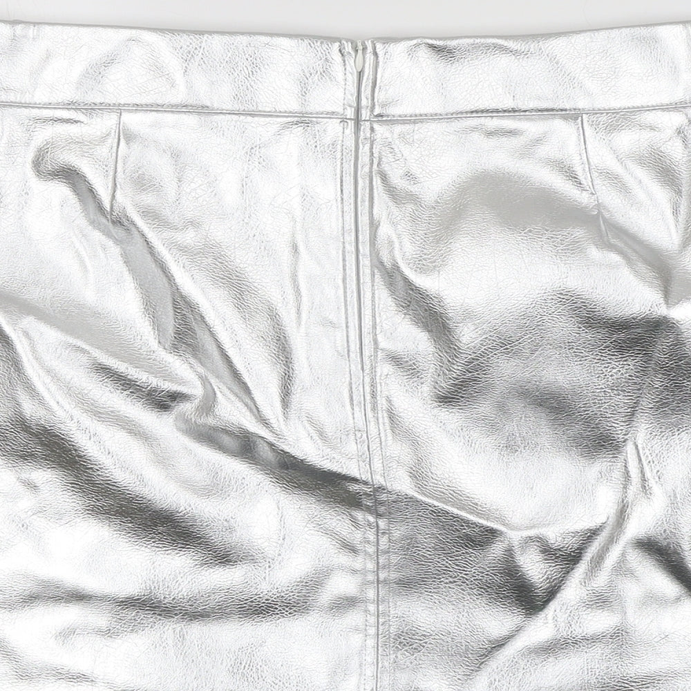 Marks and Spencer Womens Silver Polyester A-Line Skirt Size 20 Zip