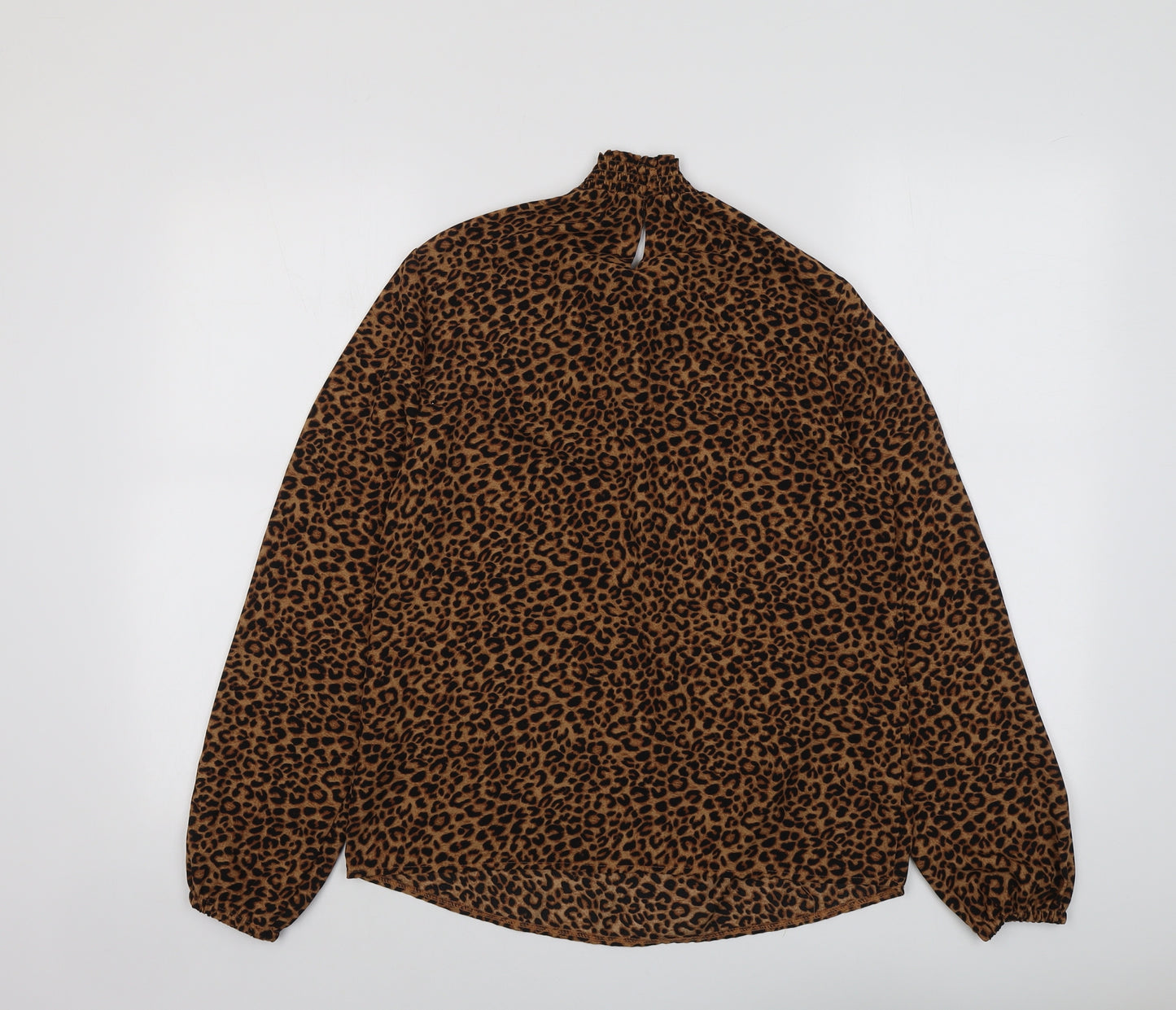 New Look Womens Brown Animal Print Polyester Basic Blouse Size 8 Mock Neck - Leopard Print