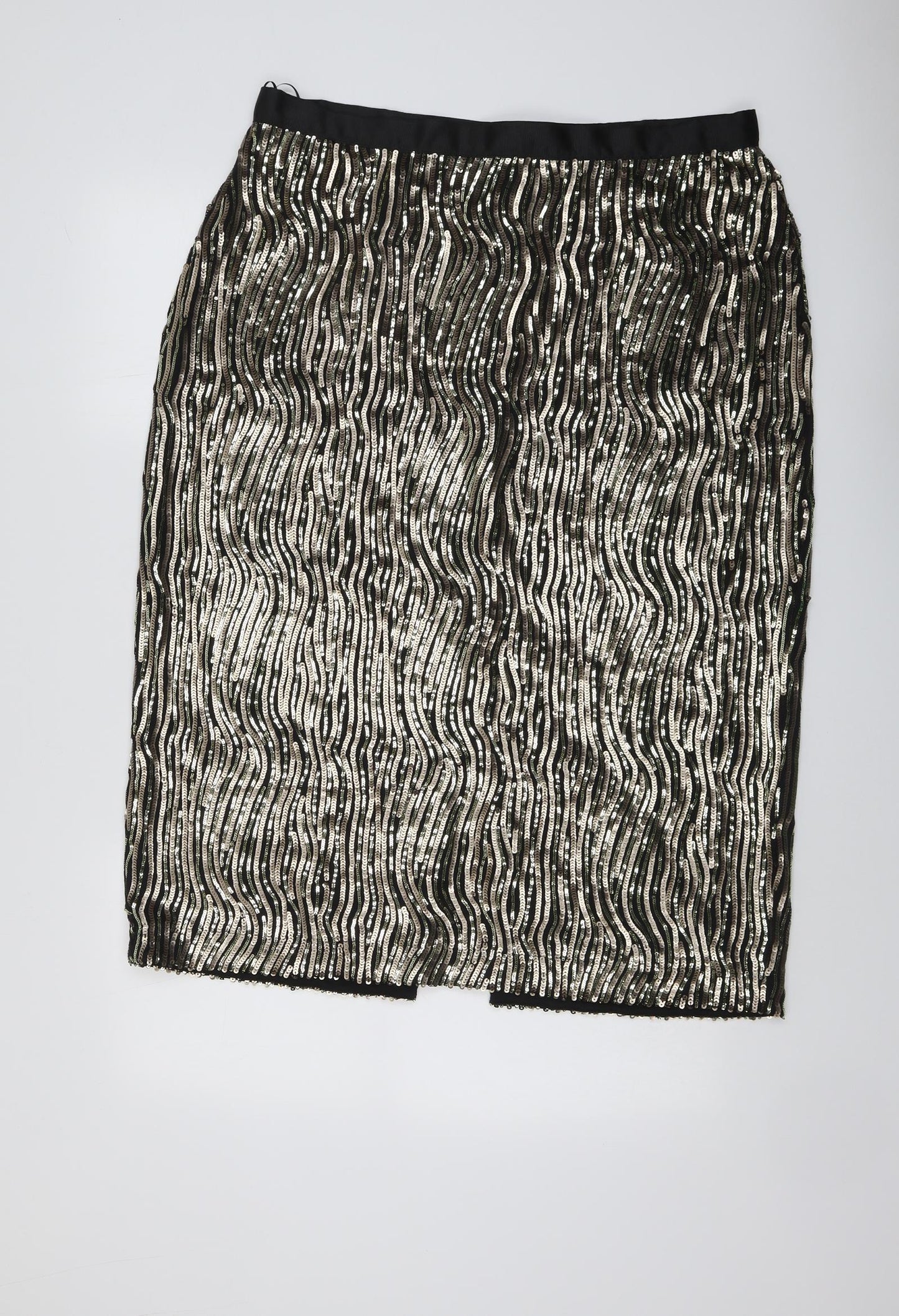Marks and Spencer Womens Black Geometric Polyester Straight & Pencil Skirt Size 18 Zip