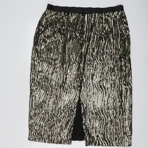 Marks and Spencer Womens Black Geometric Polyester Straight & Pencil Skirt Size 18 Zip