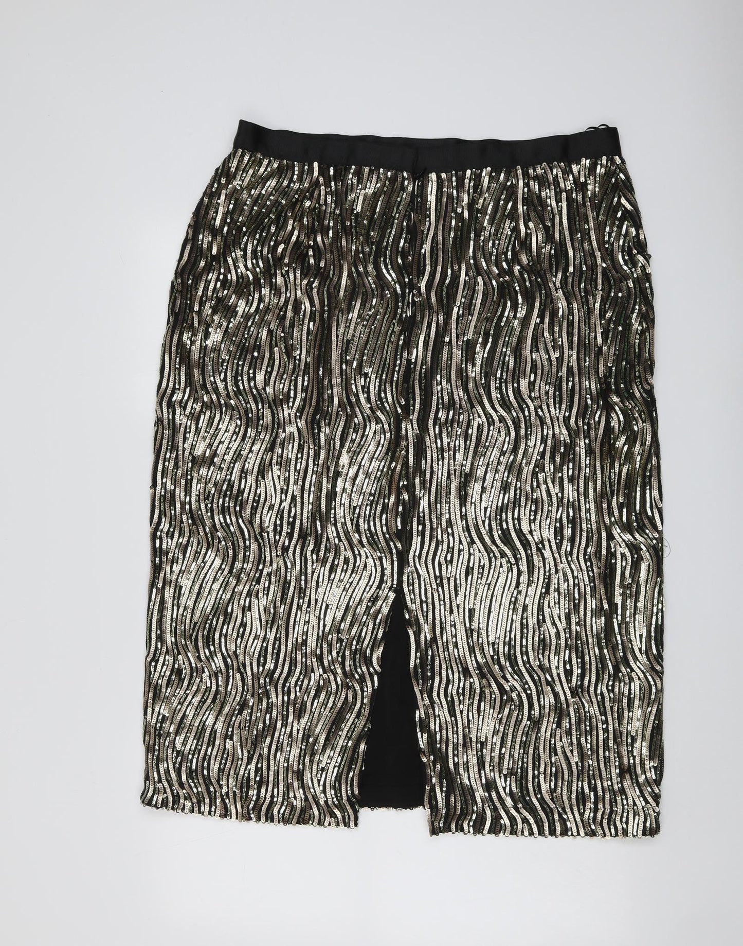 Marks and Spencer Womens Black Geometric Polyester Straight & Pencil Skirt Size 18 Zip