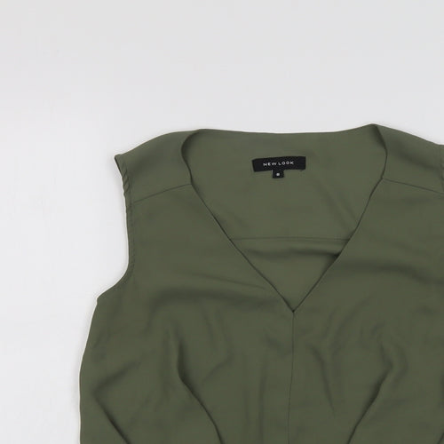 New Look Womens Green Polyester Basic Blouse Size 8 V-Neck - Pleat Front Detail