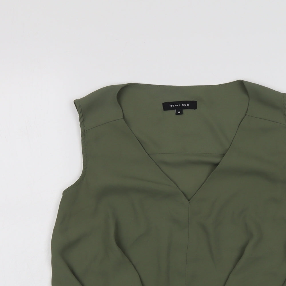 New Look Womens Green Polyester Basic Blouse Size 8 V-Neck - Pleat Front Detail