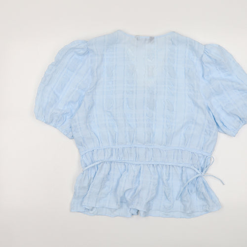 Marks and Spencer Womens Blue Polyester Basic Blouse Size 14 Scoop Neck - Textured