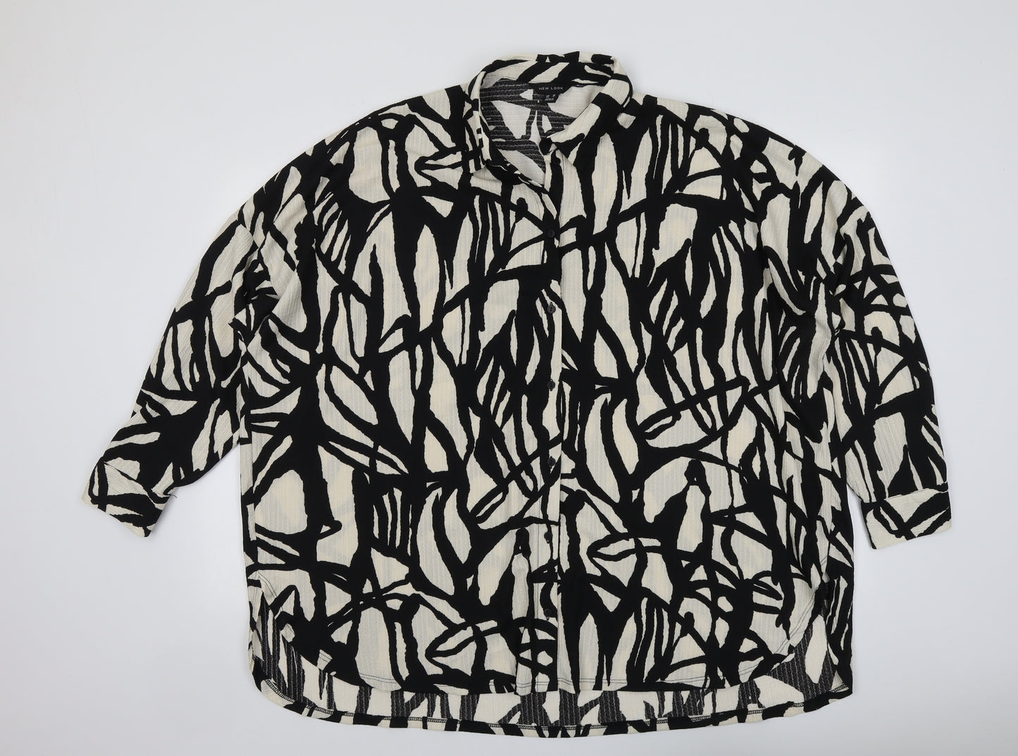 New Look Womens Black Geometric Polyester Basic Button-Up Size 20 Collared