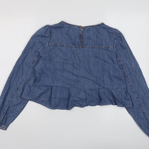 Marks and Spencer Womens Blue Cotton Basic Blouse Size 14 Round Neck - Heart