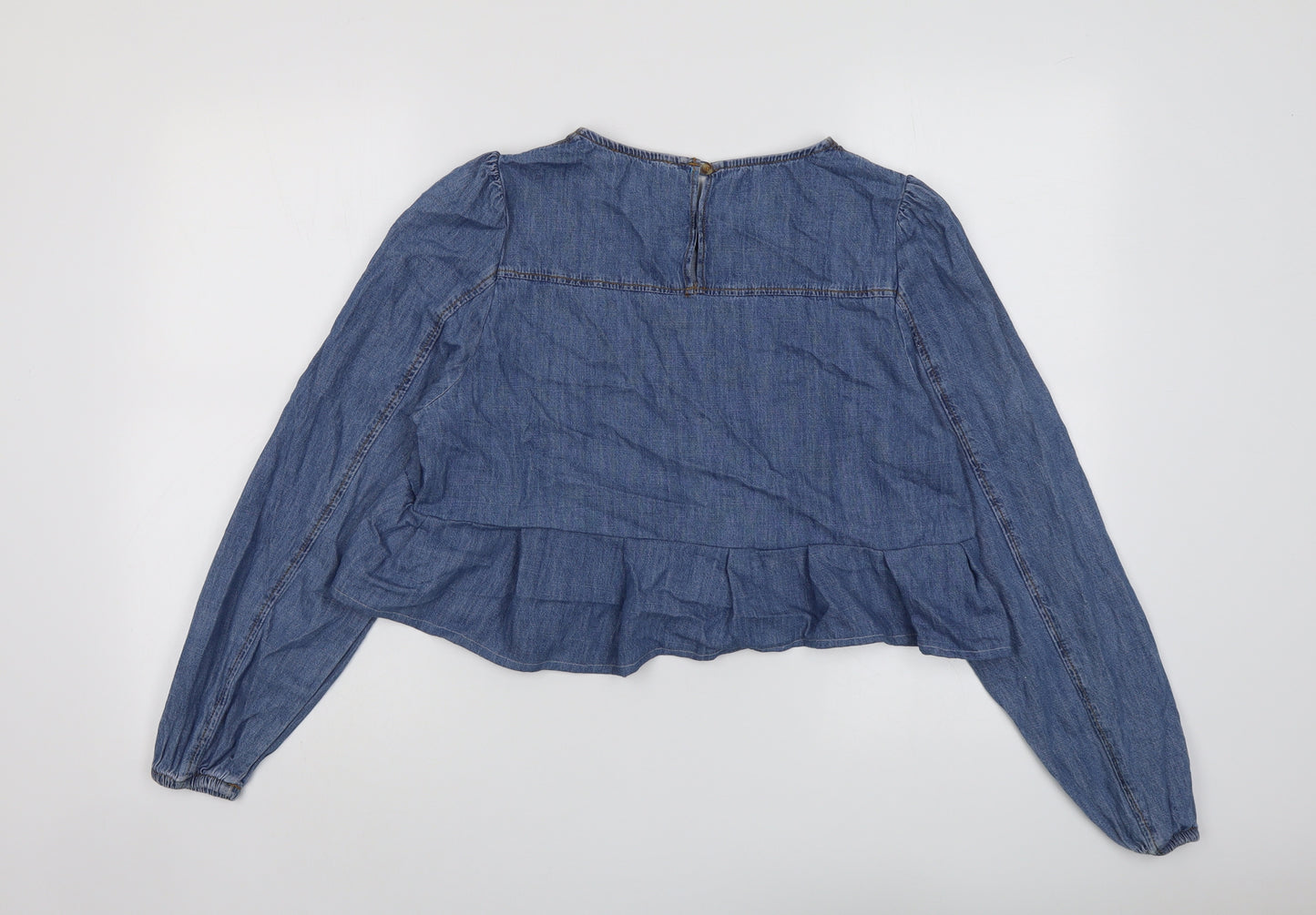 Marks and Spencer Womens Blue Cotton Basic Blouse Size 14 Round Neck - Heart