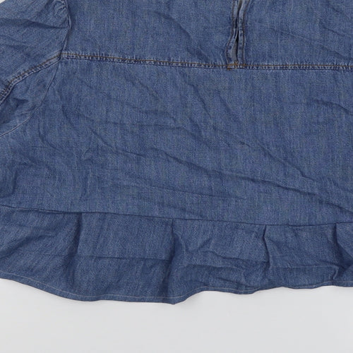 Marks and Spencer Womens Blue Cotton Basic Blouse Size 14 Round Neck - Heart