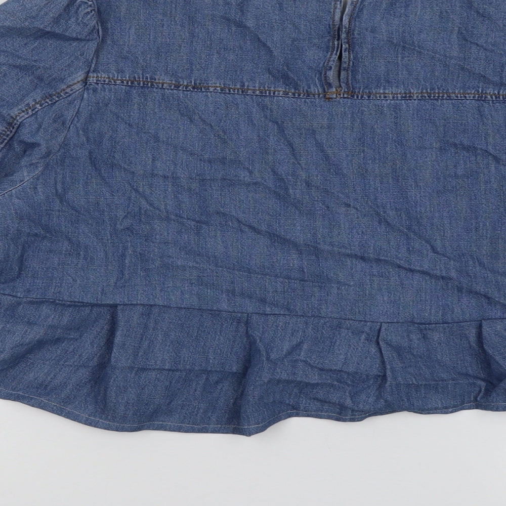 Marks and Spencer Womens Blue Cotton Basic Blouse Size 14 Round Neck - Heart